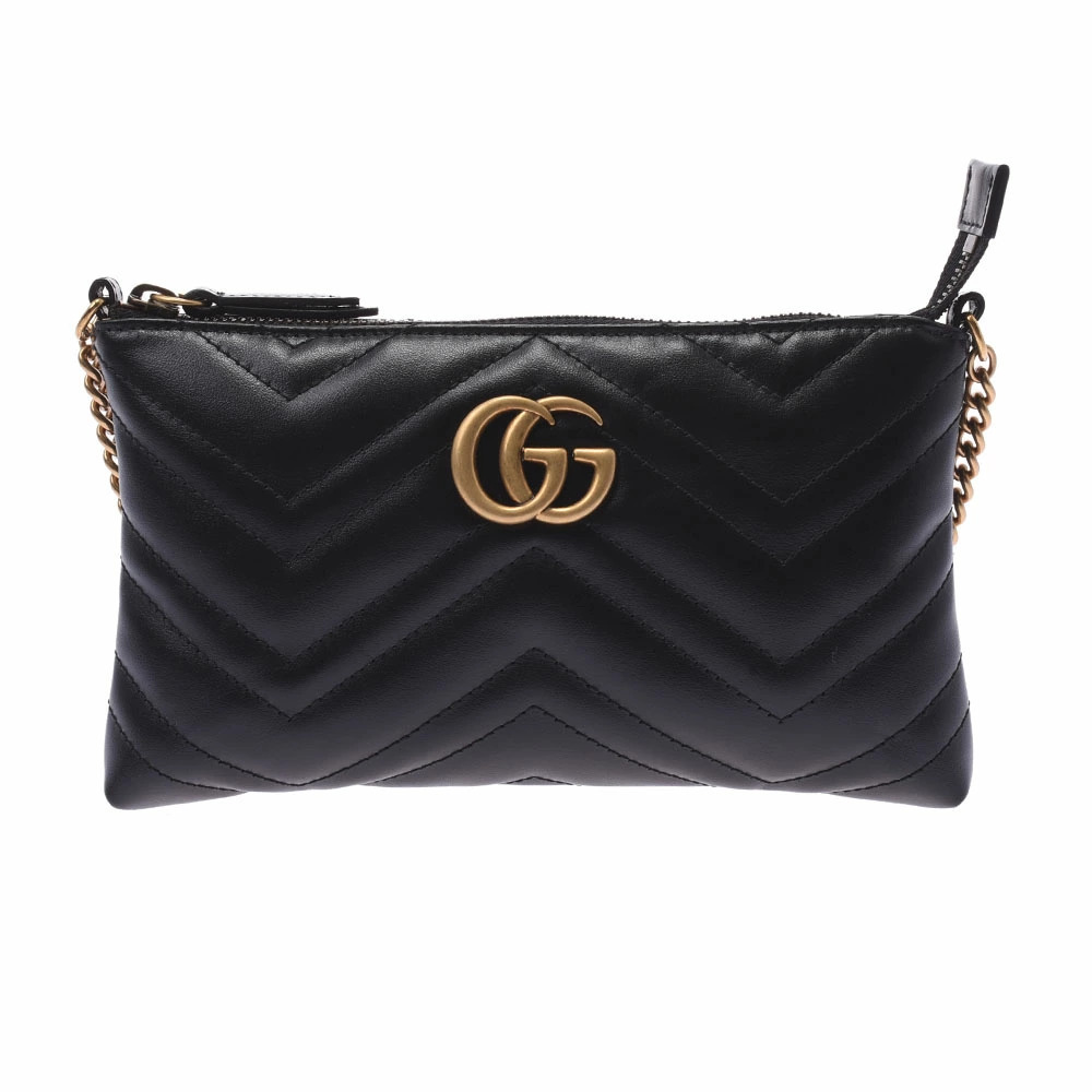 GUCCI GG Marmont Chain Wallet Black Leather Shoulder Bag